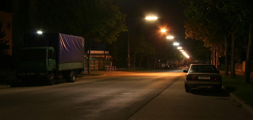 an empty street at night